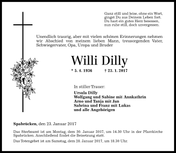 Traueranzeige von Willi Dilly von Trauerportal Rhein Main Presse