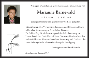Traueranzeige von Marianne Barnewald von Trauerportal Echo Online