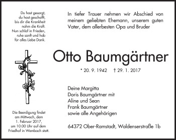 Traueranzeige von Otto Baumgärtner von Trauerportal Echo Online