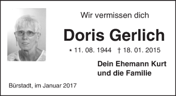 Traueranzeige von Doris Gerlich von Trauerportal Echo Online