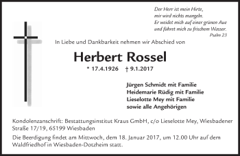 Traueranzeige von Herbert Rossel von Trauerportal Rhein Main Presse Traueranzeige von Herbert Rossel von Trauerportal Rhein Main Presse