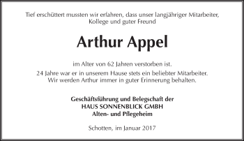 Traueranzeige von Arthur Appel von  Kreisanzeiger