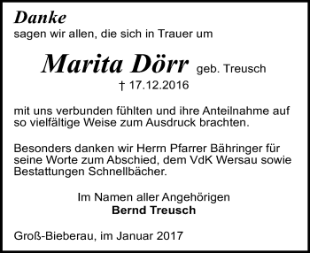 Traueranzeige von Marita Dörr von Trauerportal Echo Online