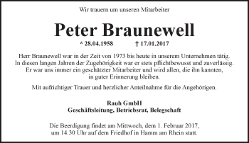 Traueranzeige von Peter Braunewell von Trauerportal Rhein Main Presse