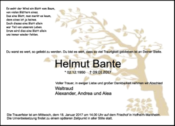 Traueranzeige von Helmut Bante von Trauerportal Rhein Main Presse