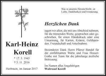Traueranzeige von Karl-Heinz Korell von VRM Trauer