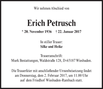 Traueranzeige von Erich Petrusch von Trauerportal Rhein Main Presse Traueranzeige von Erich Petrusch von Trauerportal Rhein Main Presse