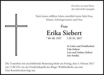 Traueranzeige von Erika Siebert von Darmstädter Echo