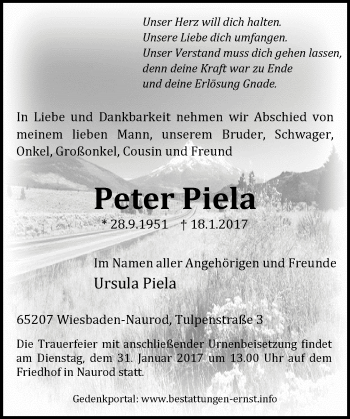 Traueranzeige von Peter Piela von Trauerportal Rhein Main Presse Traueranzeige von Peter Piela von Trauerportal Rhein Main Presse
