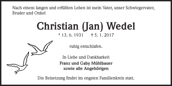 Traueranzeige von Christian Wedel von Trauerportal Rhein Main Presse