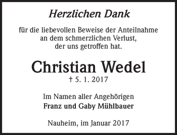 Traueranzeige von Christian Wedel von Trauerportal Rhein Main Presse