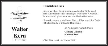 Traueranzeige von Walter Kern von  Kreisanzeiger