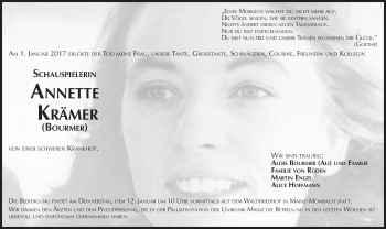 Traueranzeige von Annette Krämer von Trauerportal Rhein Main Presse