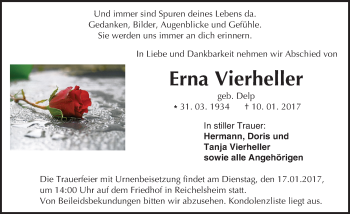 Traueranzeige von Erna Vierheller von Trauerportal Echo Online