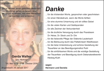 Traueranzeige von Gerda Walter von VRM Trauer