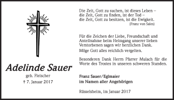 Traueranzeige von Adelinde Sauer von Trauerportal Rhein Main Presse