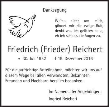 Traueranzeige von Friedrich Reichert von Trauerportal Rhein Main Presse