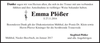 Traueranzeige von Emma Plößer von Trauerportal Rhein Main Presse