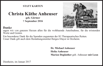 Traueranzeige von Christa Käthe Anheuser von Trauerportal Rhein Main Presse