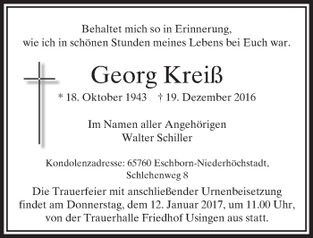 Traueranzeige von Georg Kreiß von  Usinger Anzeiger
