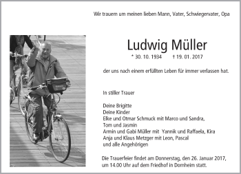 Traueranzeige von Ludwig Müller von Trauerportal Echo Online