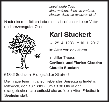 Traueranzeige von Karl Stuckert von Trauerportal Echo Online