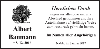 Traueranzeige von Albert Baumann von  Kreisanzeiger
