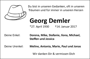 Traueranzeige von Georg Demler von Trauerportal Echo Online