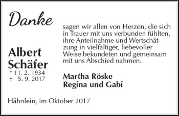 Traueranzeige von Albert Schäfer von Trauerportal Echo Online