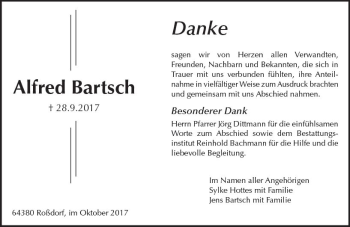 Traueranzeige von Alfred Bartsch von Trauerportal Echo Online