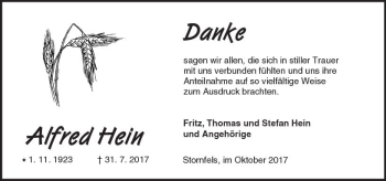 Traueranzeige von Alfred Hein von  Kreisanzeiger