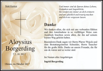Traueranzeige von Aloysius Borgerding von VRM Trauer