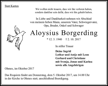 Traueranzeige von Aloysius Borgerding von VRM Trauer