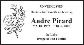 Traueranzeige von Andre Picard von Trauerportal Rhein Main Presse