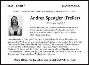 Traueranzeige von Andrea Spengler von Trauerportal Rhein Main Presse