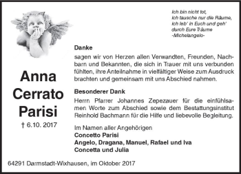 Traueranzeige von Anna Cerrato Parisi von Trauerportal Echo Online