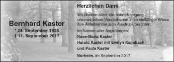 Traueranzeige von Bernhard Kaster von Trauerportal Rhein Main Presse