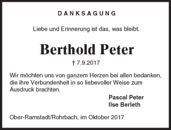 Traueranzeige von Berthold Peter von Trauerportal Echo Online