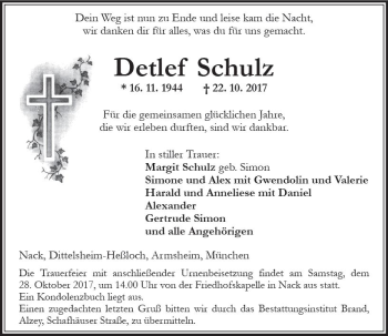 Traueranzeige von Detlef Schulz von Trauerportal Rhein Main Presse