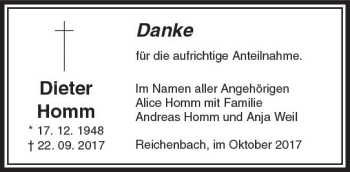 Traueranzeige von Dieter Homm von  Camberger Anzeiger