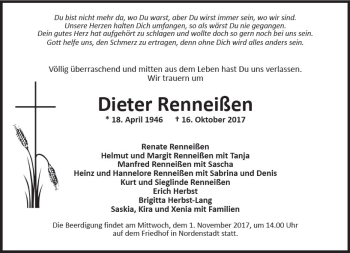Traueranzeige von Dieter Renneißen von Trauerportal Rhein Main Presse
