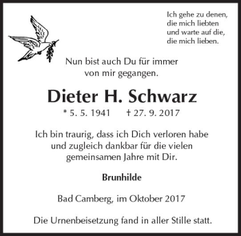 Traueranzeige von Dieter H. Schwarz von  Camberger Anzeiger