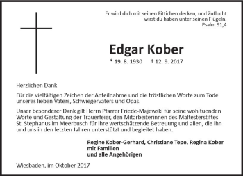 Traueranzeige von Edgar Kober von Trauerportal Rhein Main Presse