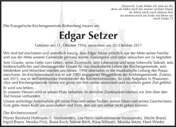 Traueranzeige von Edgar Setzer von Trauerportal Echo Online