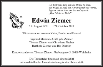 Traueranzeige von Edwin Ziemer von  Usinger Anzeiger