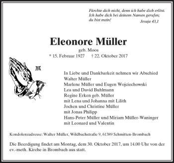 Traueranzeige von Eleonore Müller von  Usinger Anzeiger
