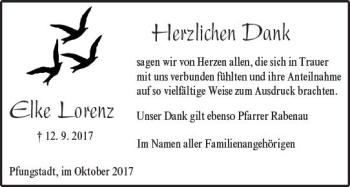 Traueranzeige von Elke Lorenz von Trauerportal Echo Online