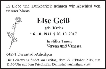 Traueranzeige von Else Geiß von Trauerportal Echo Online