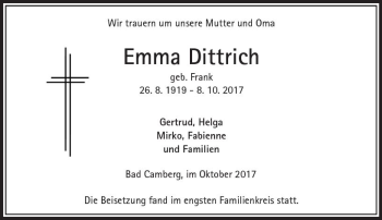 Traueranzeige von Emma Dittrich von  Camberger Anzeiger