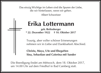 Traueranzeige von Erika Lottermann von  Camberger Anzeiger